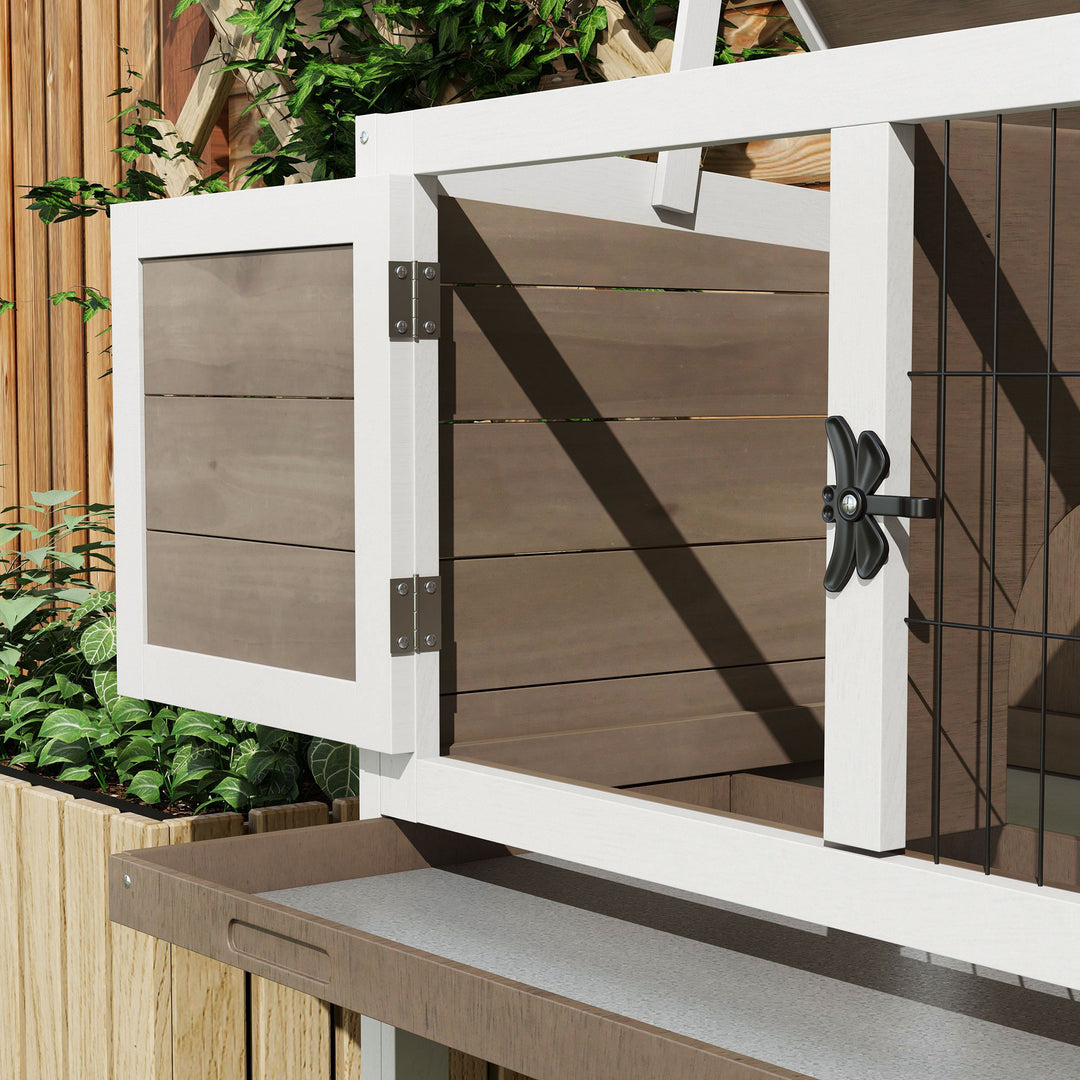 Wooden Guinea Pig Hutch, Small Animal Cage with Slide-out Tray, Openable Asphalt Roof, 84 x 43 x 70cm, Brown