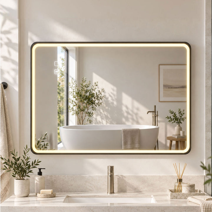 Bathroom Mirror with LED Lights, 100x70cm Rectangle Bathroom Mirror - view 2