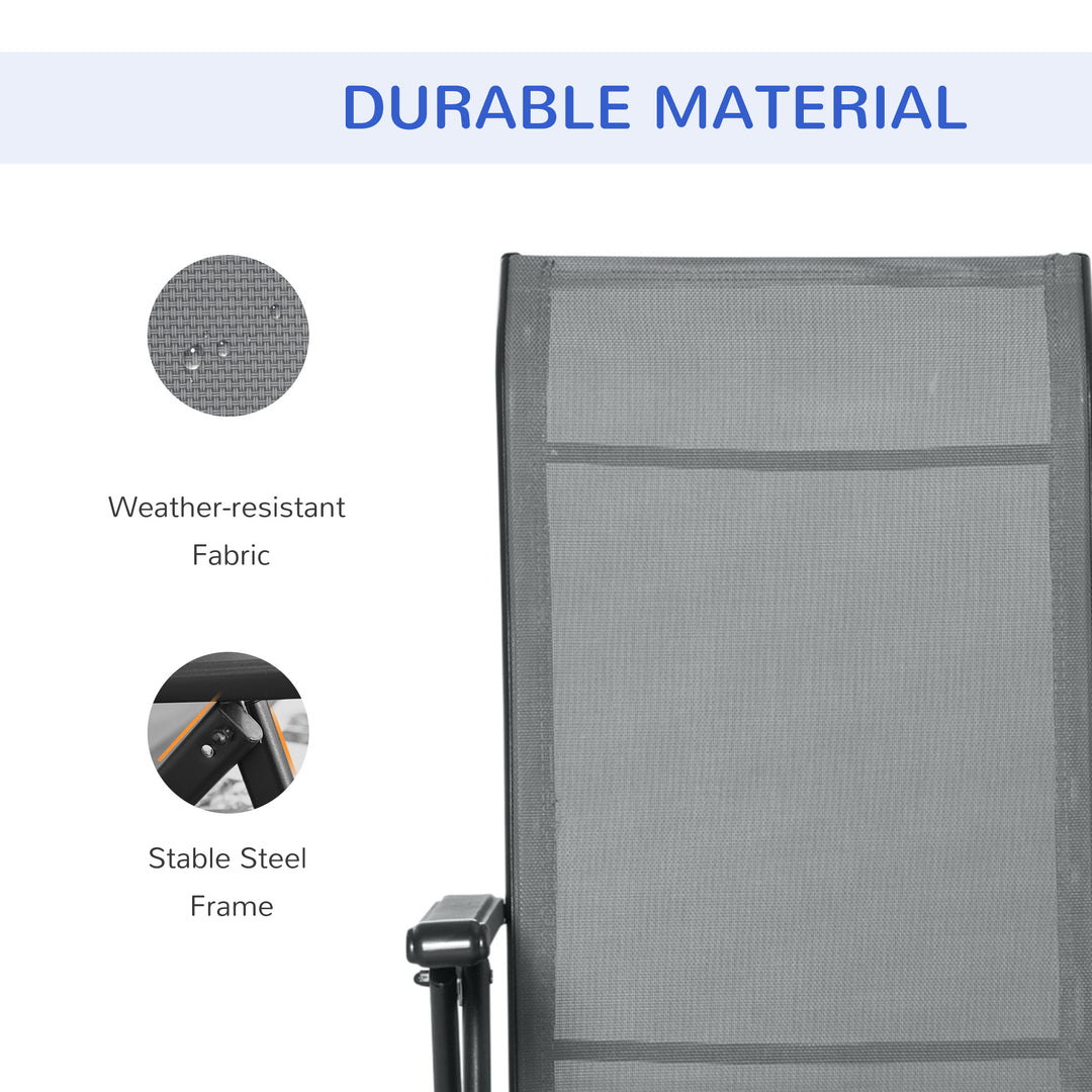 MCL Set of 2 Outdoor Sun Lounger 10-Position Adjustable Texteline Folding Reclining Chairs with Footrest for Patio Garden, Grey