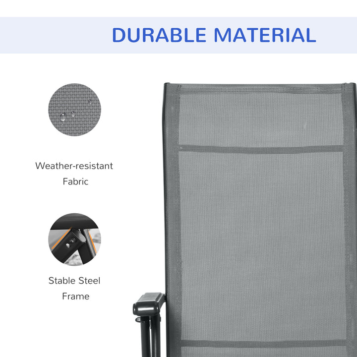 MCL Set of 2 Outdoor Sun Lounger 10-Position Adjustable Texteline Folding Reclining Chairs with Footrest for Patio Garden, Grey