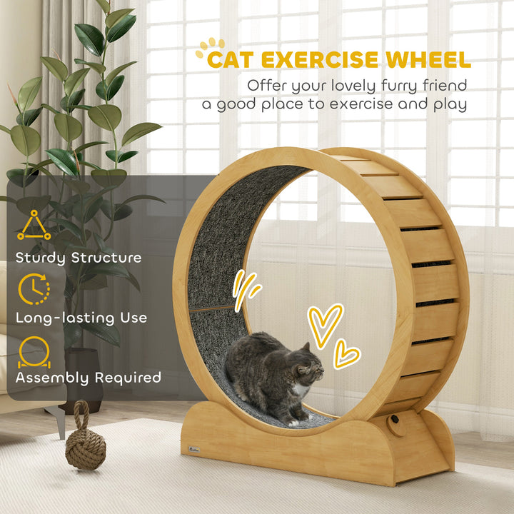 PawHut 39.4" Wooden Cat Running Wheel with Brake, Natural