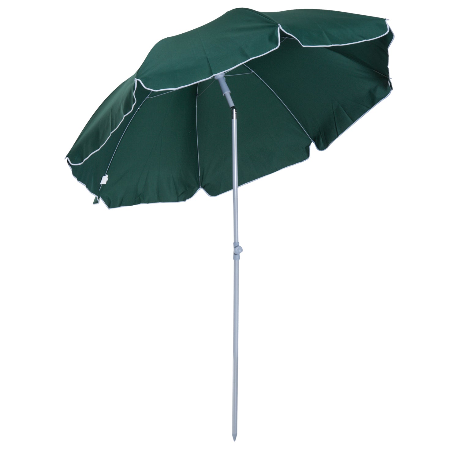 2.2m Beach Umbrella, Portable Parasol with Tilting Function, Outdoor Sunshade Shelter with 8 Ribs, Green