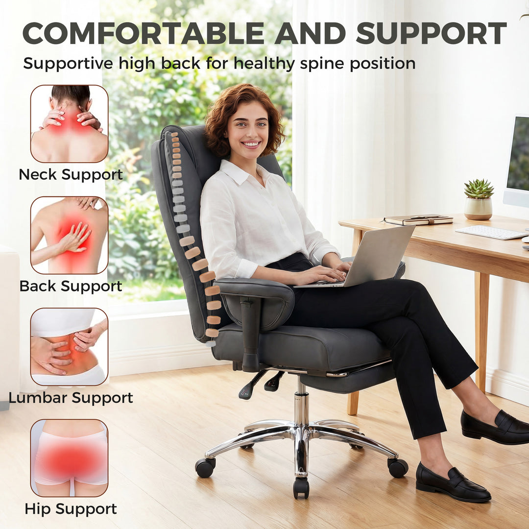 Executive Office Chair, Reclining Desk Chair with Footrest, Adjustable