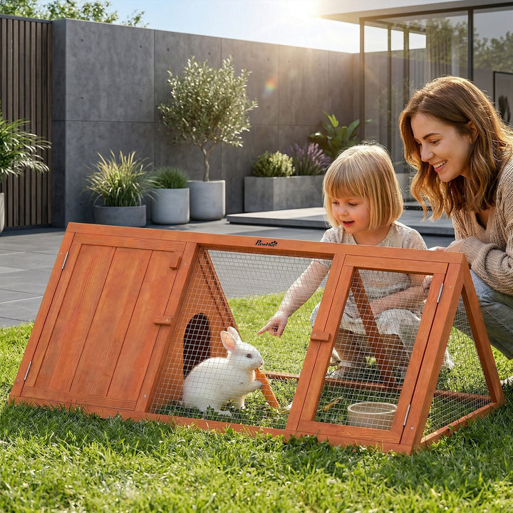 Rabbit Hutch, Wooden Guinea Pig Hutch with Run and Doors, Outdoor Tria