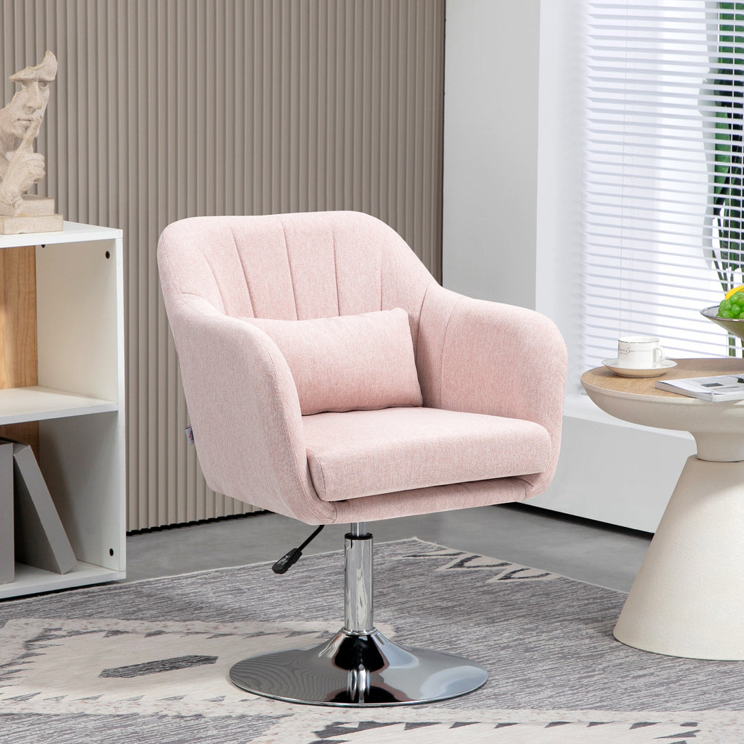 Swivel Linen Fabric Accent Chair for Living Room Contemporary Vanity Armchair with Adjustable Height Thick Cushion Lumbar Support Armrest for Bedroom Office