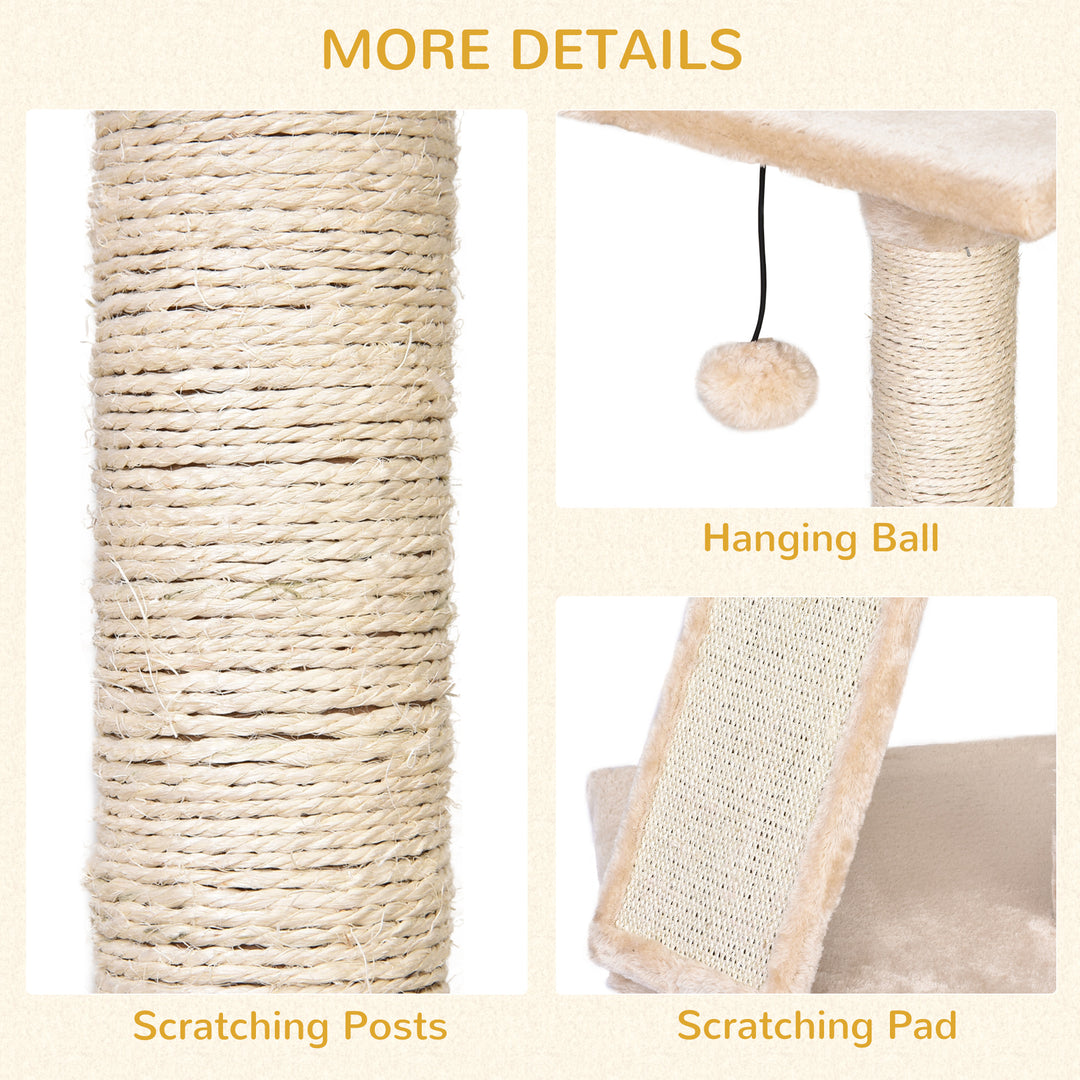 PawHut Interactive 3-Tier Cat Scratching Post: Sisal Rope and Dangle Toy for Play, Beige | Aosom UK