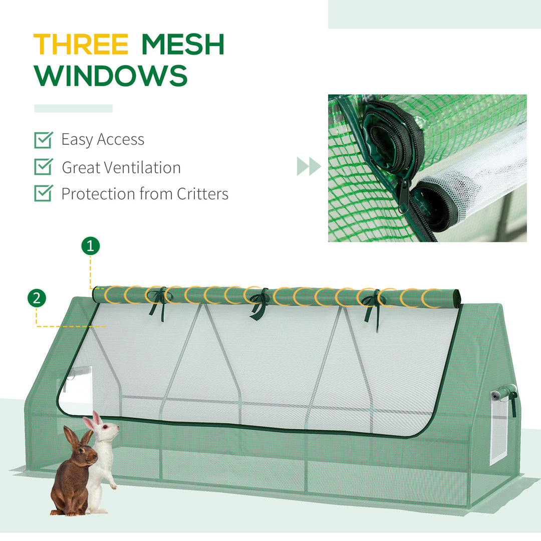 Portable Small Polytunnel, Mini Greenhouse with Mesh Windows for Indoor and Outdoor, 240x90x90cm, Green