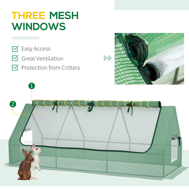 Portable Small Polytunnel, Mini Greenhouse with Mesh Windows for Indoor and Outdoor, 240x90x90cm, Green