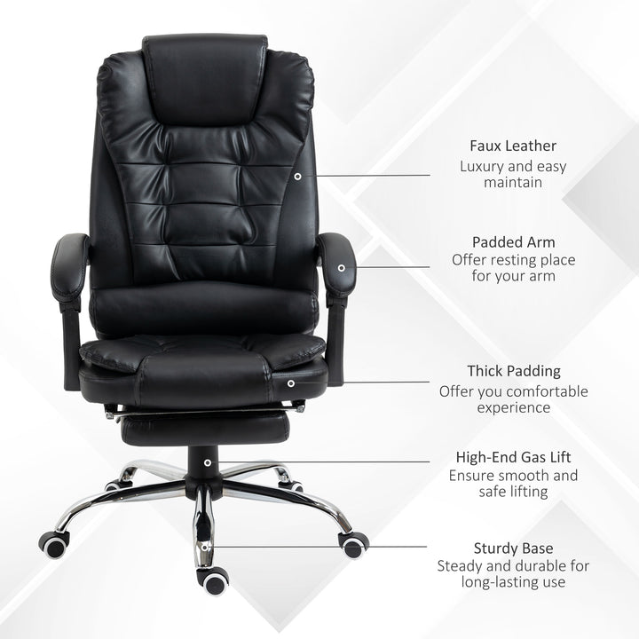 HOMCOM Executive Office Chair, Adjustable PU Leather Home Office Chair w/ Swivel Wheels, Retractable Footrest, Computer Desk Chair, Black | Aosom UK