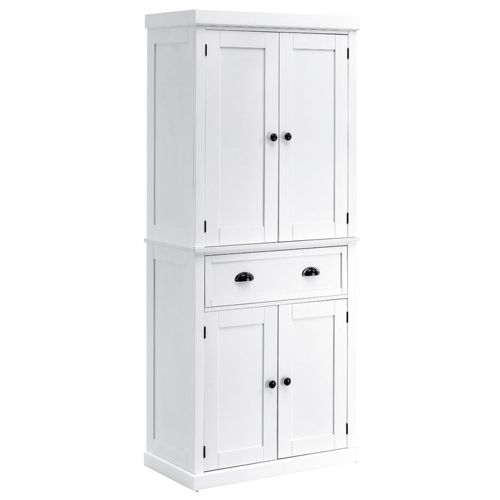 HOMCOM Pantry Cabinet with Doors, Shelves and Drawer, Traditional Kitchen Storage Cupboard, 4-Door Kitchen Larder, White | Aosom UK