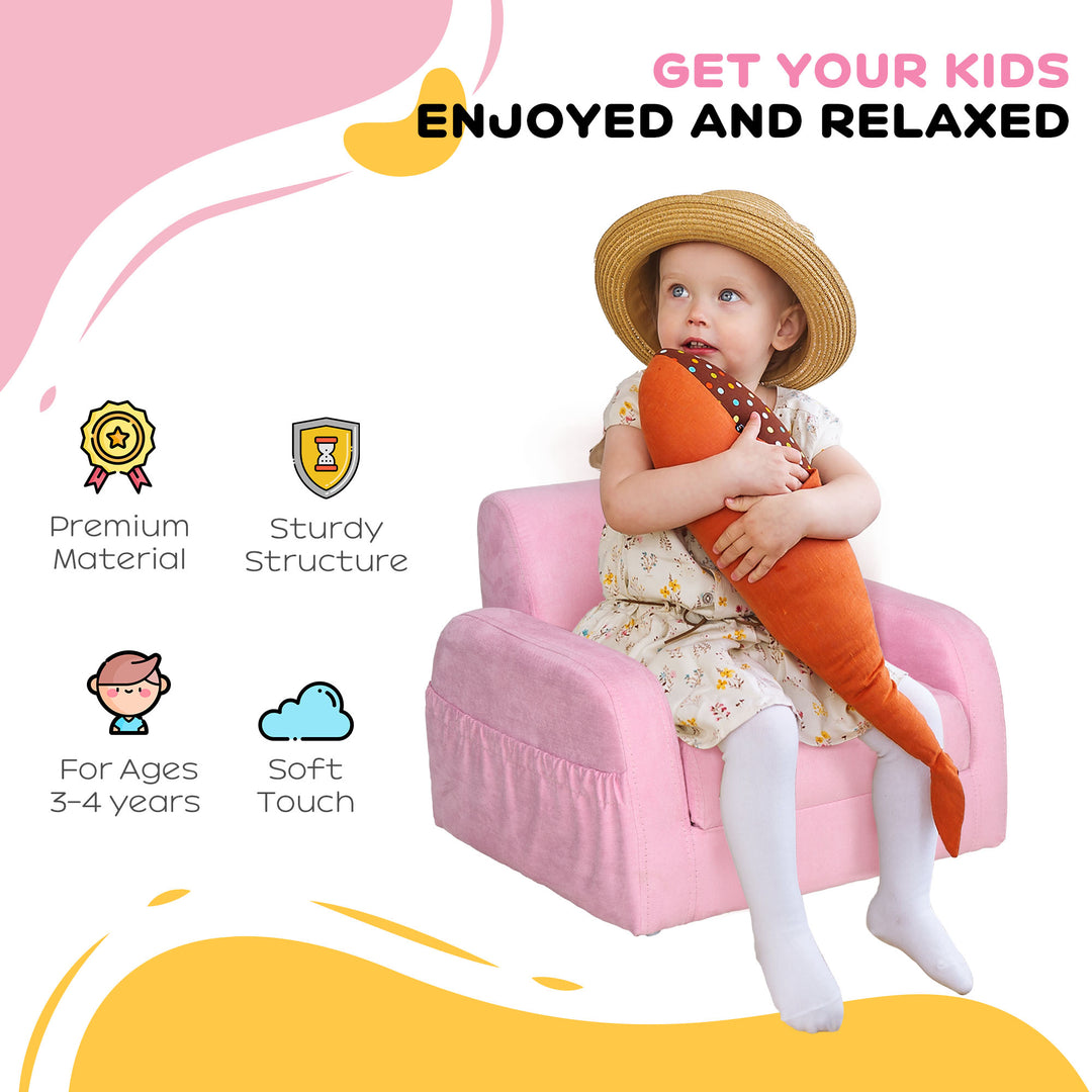 HOMCOM Kids 2 In 1 Armchair Sofa Bed, Fold Out, Padded Wood Frame, Bedroom Furniture, Pink | Aosom UK