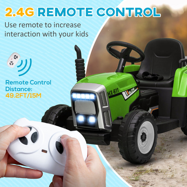 HOMCOM Electric Ride on Tractor w/ Detachable Trailer, 12V Kids Battery Powered Electric Car w/ Remote Control, Music for Kids Aged 3-6, Green