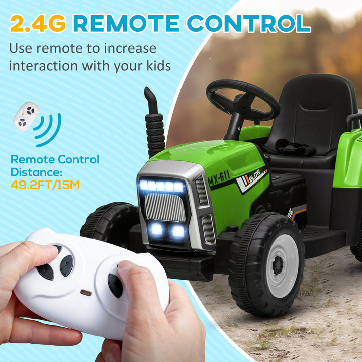 HOMCOM Electric Ride on Tractor w/ Detachable Trailer, 12V Kids Battery Powered Electric Car w/ Remote Control, Music for Kids Aged 3