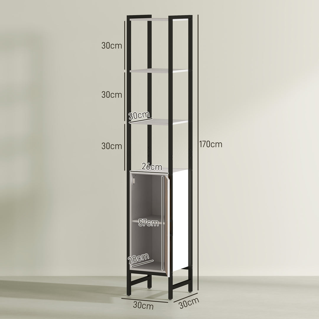 Tall Bathroom Cabinet with 3 Shelves, Slim Storage Cabinet with Adjustable Shelf, Narrow Tallboy Cupboard, Bathroom Storage Unit for Kitchen, Living Room, Hallway, 30 x 30 x 170 cm