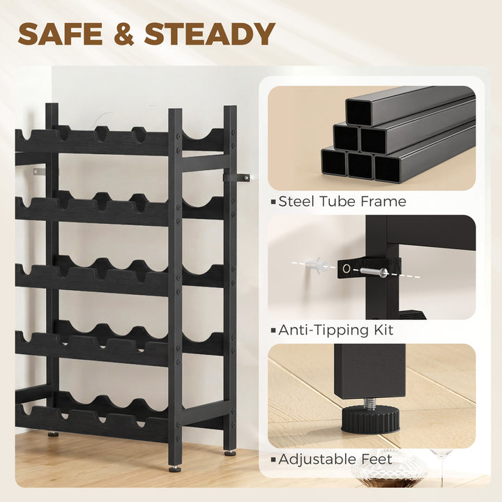 Wine Rack Freestanding Industrial Liquor Cabinet 5-Tier 20 Bottles Bar