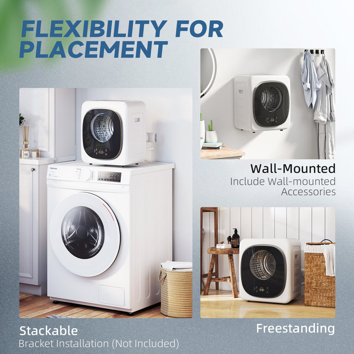 MCL 4kg Vented Tumble Dryer, 800W Compact Freestanding Front Tumble Dryer with 5 Drying Mode, Smart Sensor, Timer and Stainless Steel Tub, Wall-Mounted Portable Small Clothes Drying Machine, White