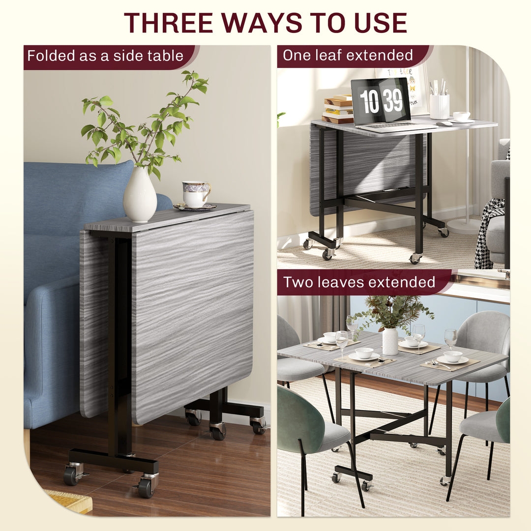 Six-Seater Drop-Leaf Dining Table, with Wheels - Grey Wood-Effect