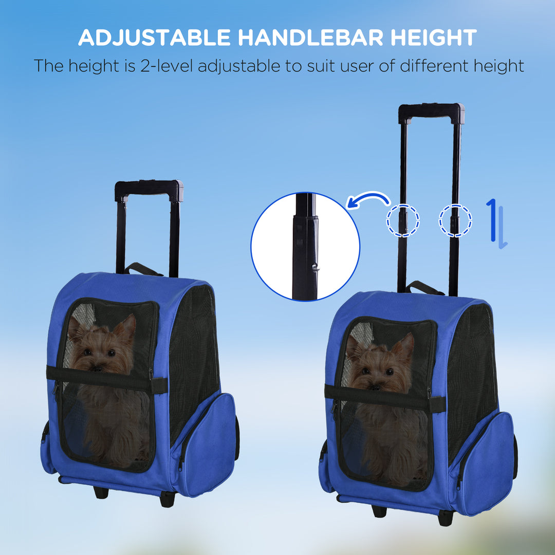 Pet Travel Backpack Bag Cat Puppy Dog Carrier w/ Trolley and Telescopic Handle Portable Stroller Wheel Luggage Bag (Blue)