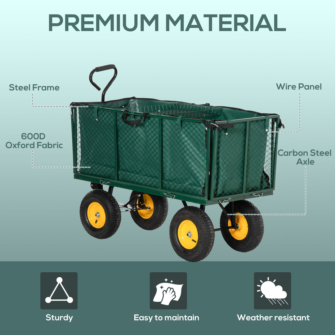 MCL Large 4 Wheel Heavy Duty Garden Cart Truck Trolley Wheelbarrow with Handle and Metal Frame - Green