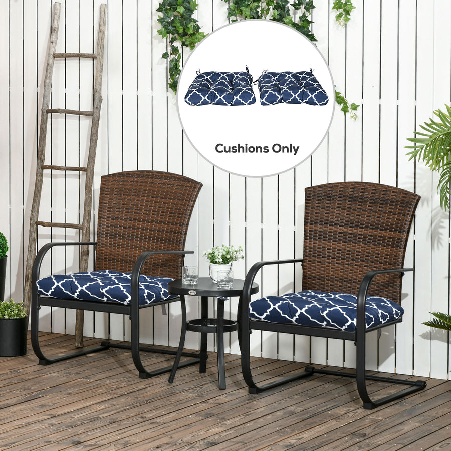 Set of Two Patterned Outdoor Seat Cushions - Blue/White