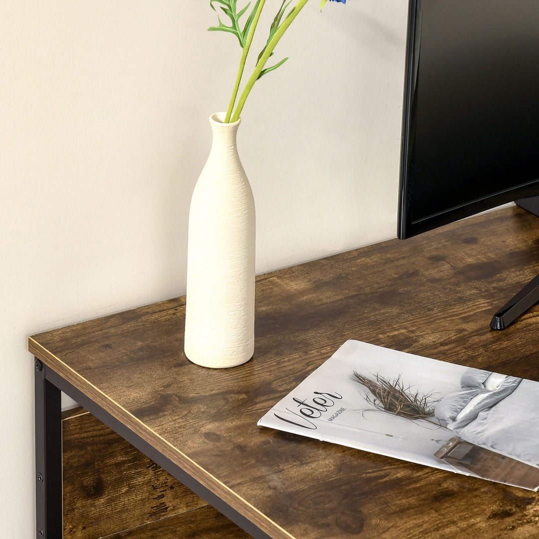 Computer Desk with Storage, 120 x 60cm Home Office Desk with 2 Shelves and Steel Frame, Writing Table for Living Room, Study, Rustic Brown