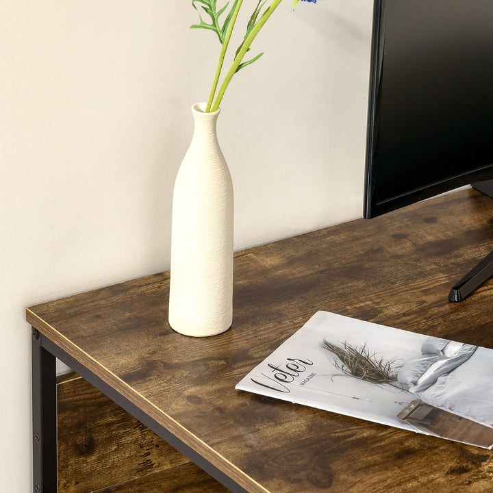 Computer Desk with Storage, 120 x 60cm Home Office Desk with 2 Shelves and Steel Frame, Writing Table for Living Room, Study, Rustic Brown