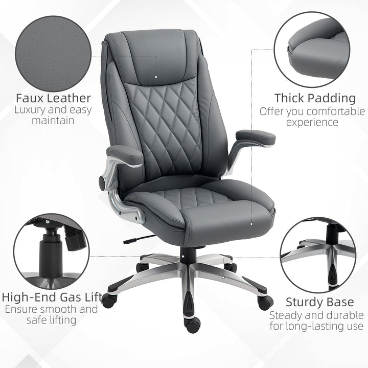 Faux Leather Executive Swivel Office Chair - Dark Grey