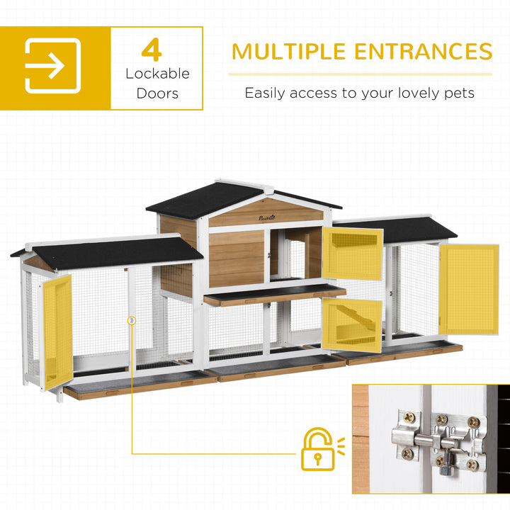 2-Tier Large Rabbit Hutch Outdoor with Double Side Run Boxes, No-leak Plastic Tray, Ramp, 230 x 53 x 93.5cm, White