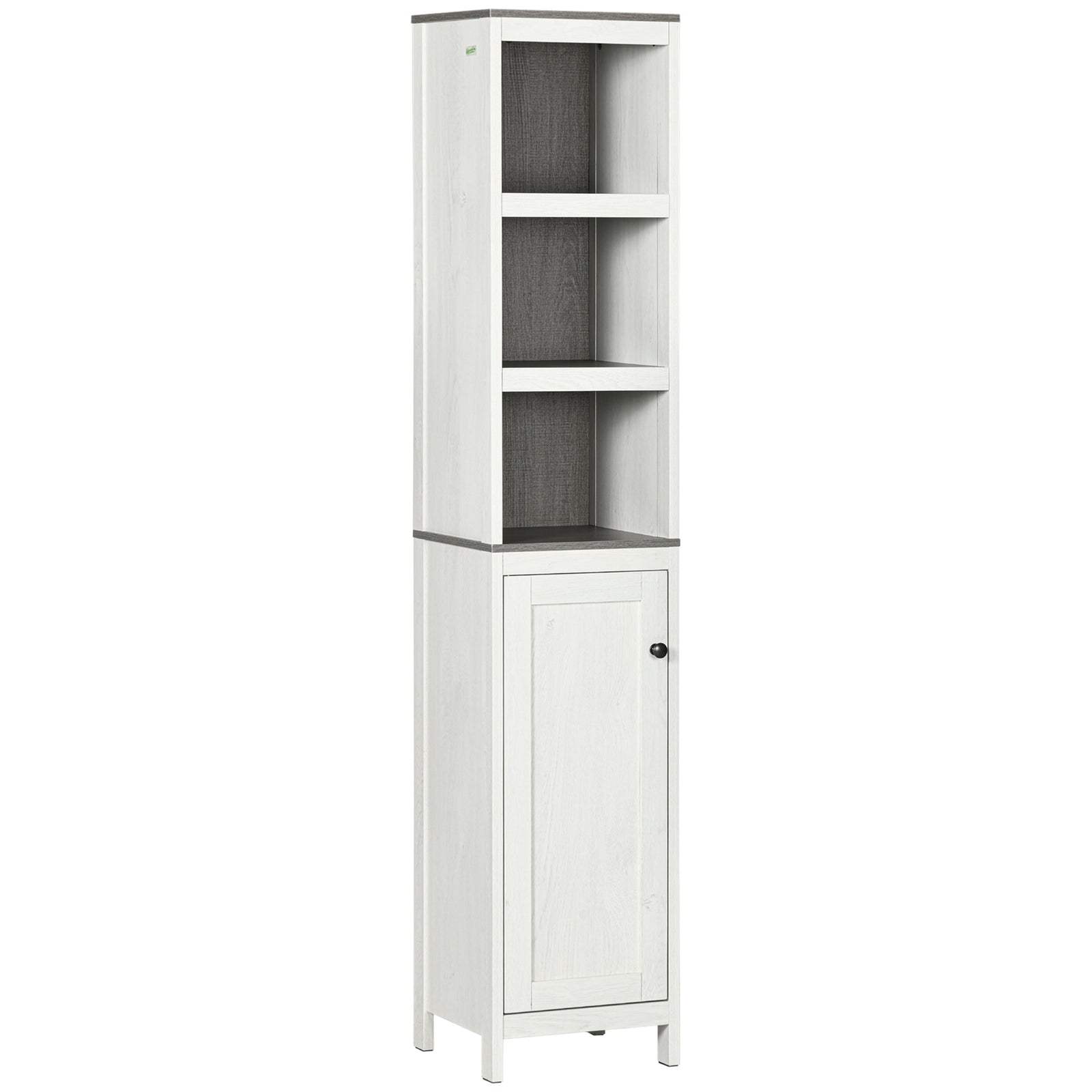 Tall Bathroom Storage Cabinet, Freestanding Tower Cabinet with 3 Open Shelves and Adjustable Shelf, Antique White