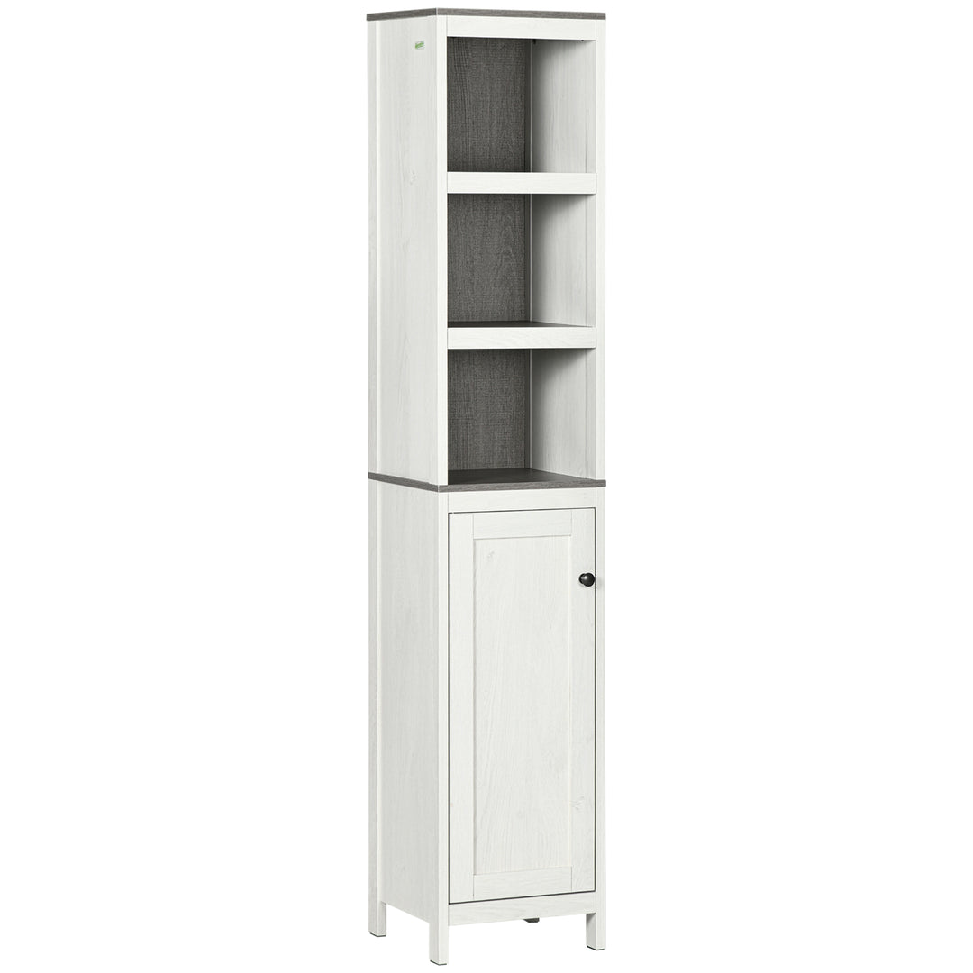 MCL Tall Bathroom Storage Cabinet, Freestanding Tower Cabinet with 3 Open Shelves and Adjustable Shelf, Antique White