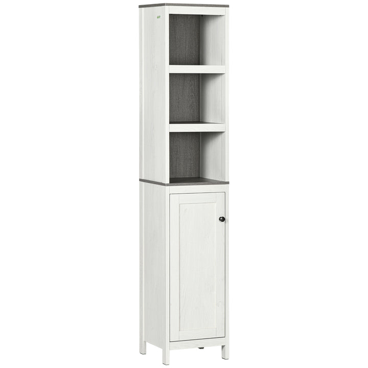MCL Tall Bathroom Storage Cabinet, Freestanding Tower Cabinet with 3 Open Shelves and Adjustable Shelf, Antique White