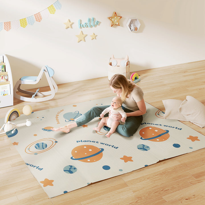 AIYAPLAY Baby Play Mat, Double Sideded Foldable Kids Crawling Mat, Reversible & Waterproof, Astronaut and Planet
