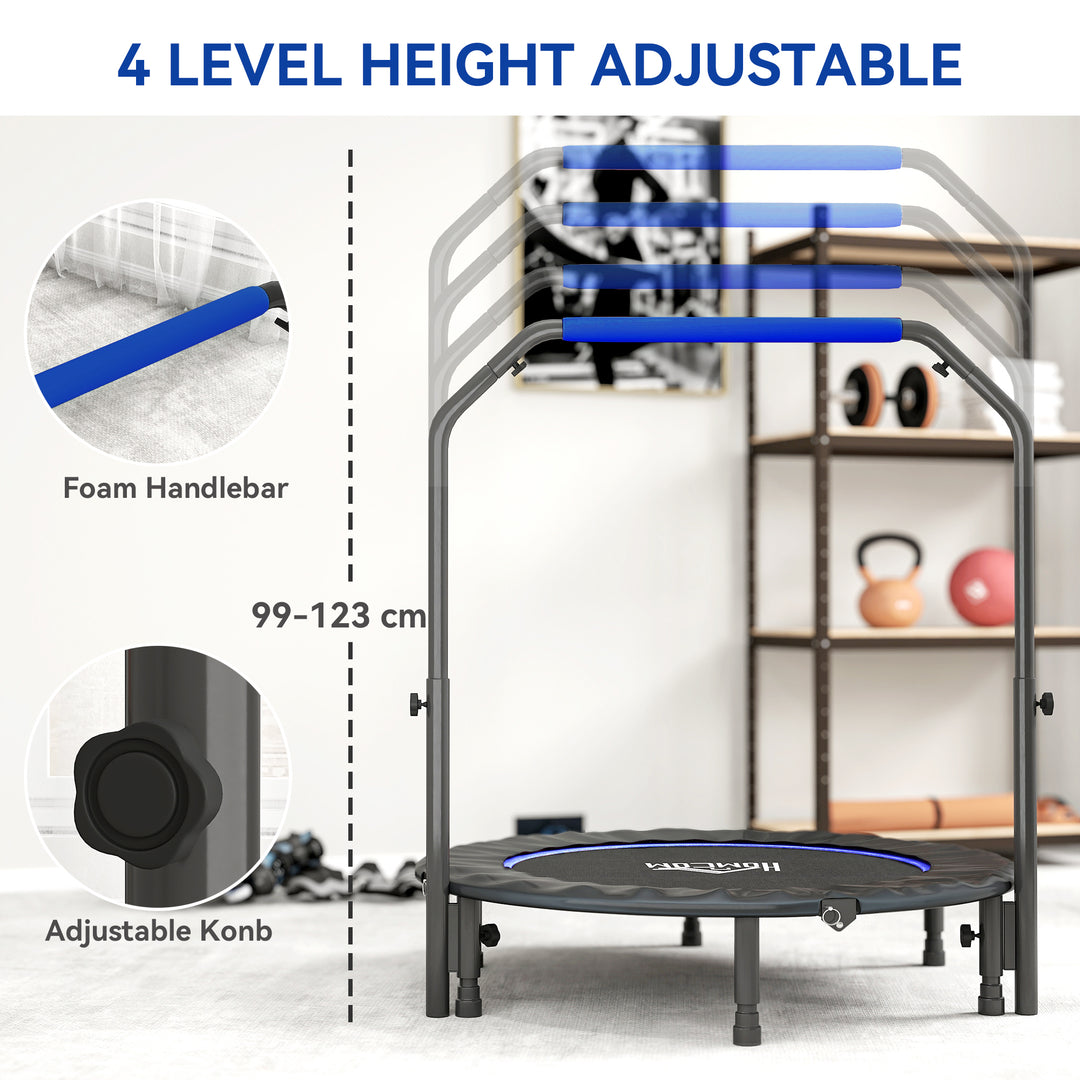 45" Foldable Mini Fitness Trampoline, with Adjustable Foam Handle, Blue