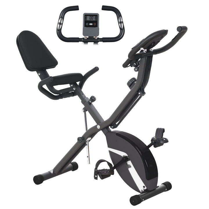 SPORTNOW Five-in-one Foldable Exercise Bike, Stationary Bike with Arm Workout Bands, LDC Monitor, Phone Holder, Black