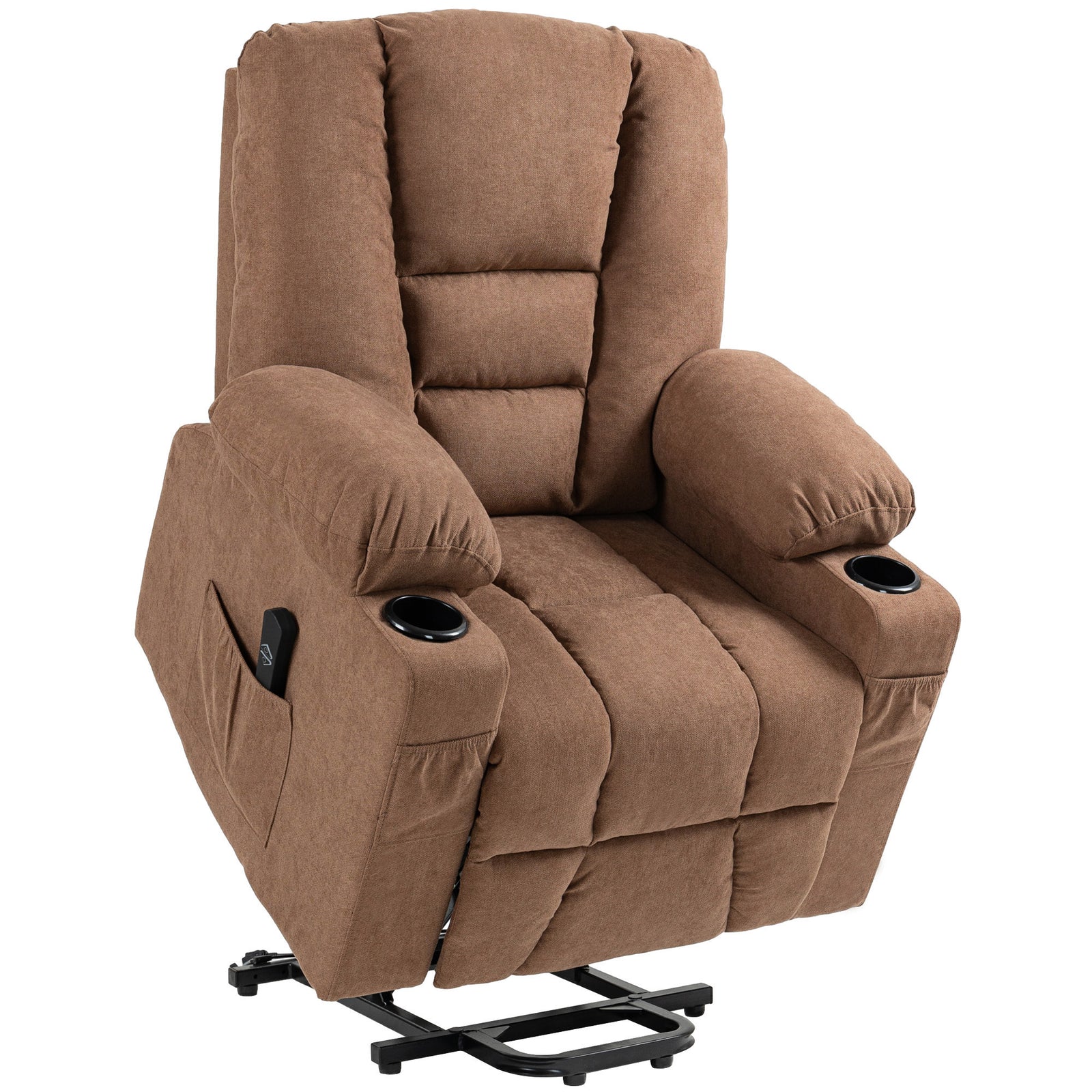 Oversized Riser and Recliner Chairs for the Elderly, Fabric Upholstered Lift Chair for Living Room with Remote Control, Side Pockets, Cup Holder, Brown