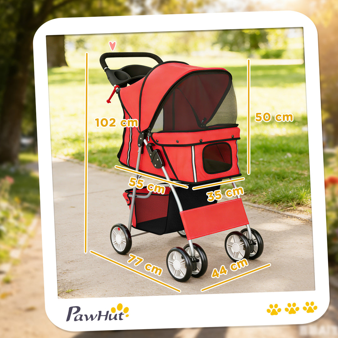 Dog Pram, Pet Stroller with Reflective Strips, Foldable Cat Stroller w