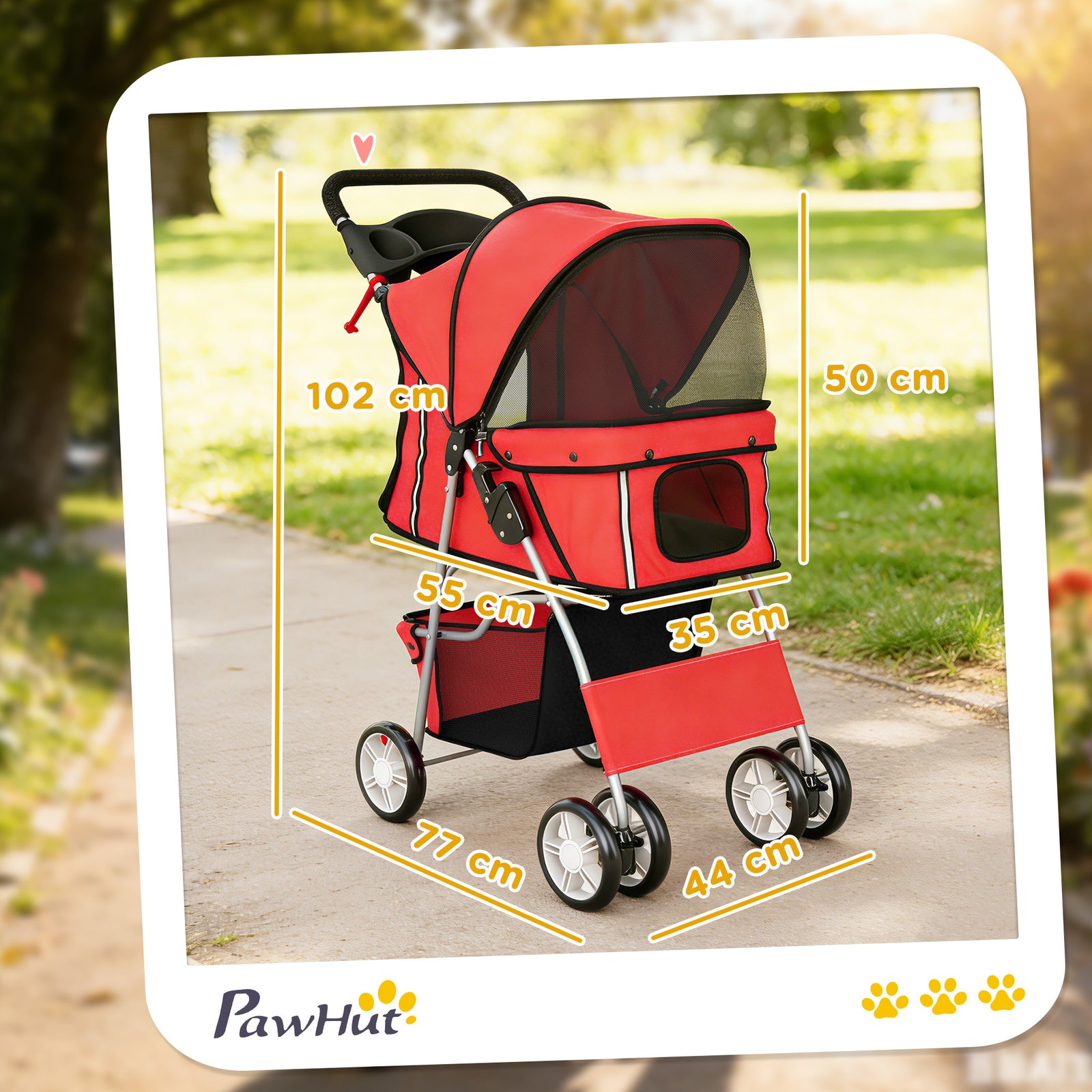 Dog Pram, Pet Stroller with Reflective Strips, Foldable Cat Stroller w