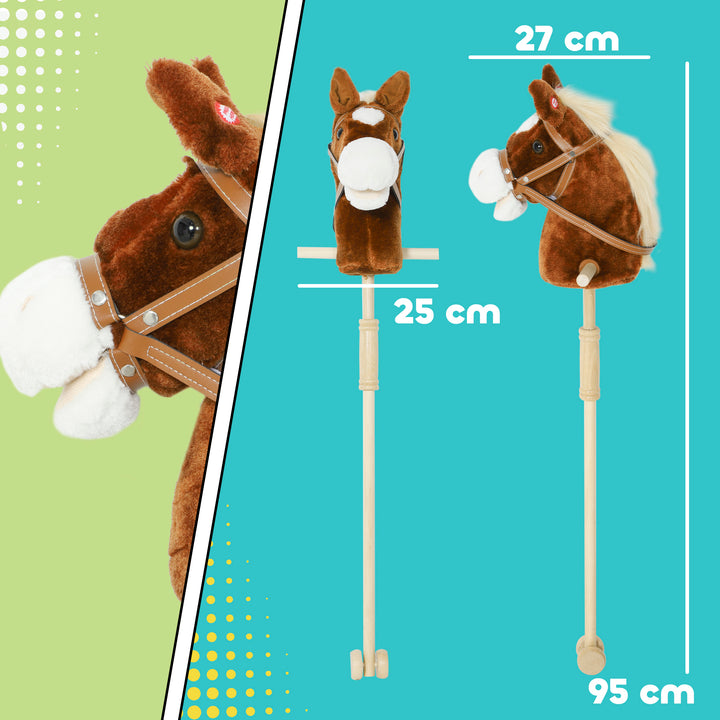 Stick Horse with Wood Wheels, Real Pony Neighing and Galloping Sounds, Grip Handle, 95 cm