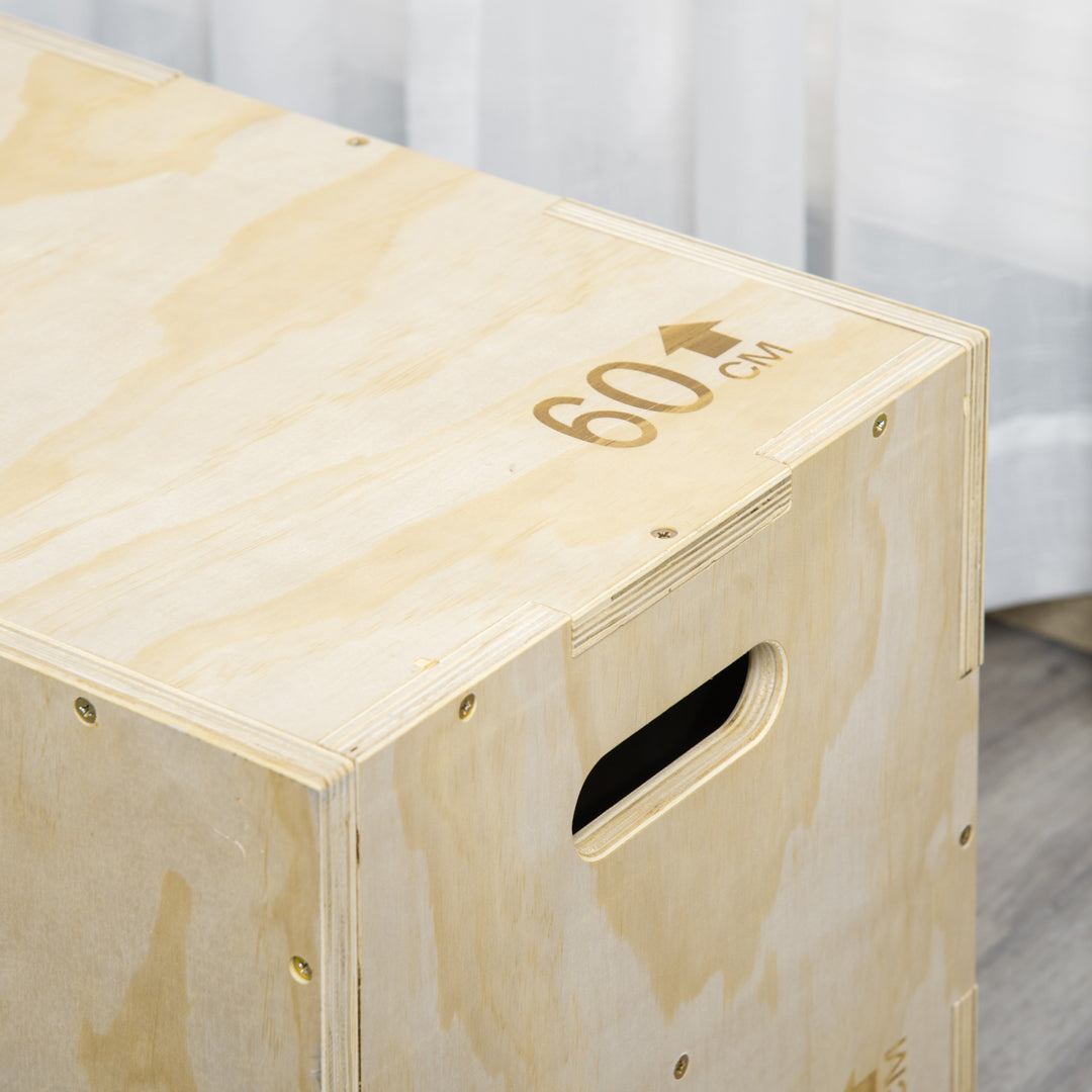 3-in-1 Wooden Plyo Box, Plyometric Jump Box with Handle Openings for Home Gym, Workout Training, Natural