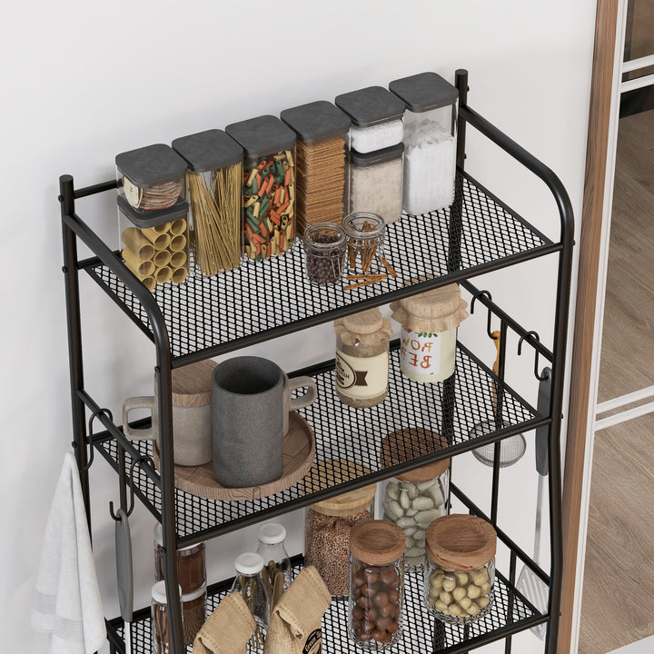 HOMCOM 5-Tier Kitchen Storage Unit, Microwave Stand w/ 5 Mesh Open Shelves & 4 Hooks, Modern Coffee Bar Station w/ Steel Frame for Home | Aosom UK