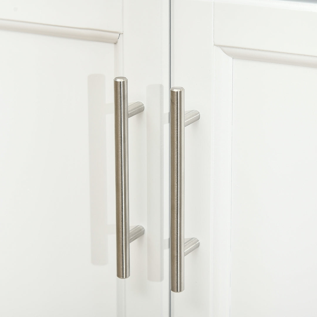 MCL Wooden Kitchen Island on Wheels, Serving Cart Storage Trolley with Stainless Steel Top, Drawer, Side Handle and Rack, White