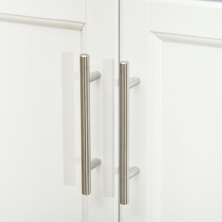 MCL Wooden Kitchen Island on Wheels, Serving Cart Storage Trolley with Stainless Steel Top, Drawer, Side Handle and Rack, White