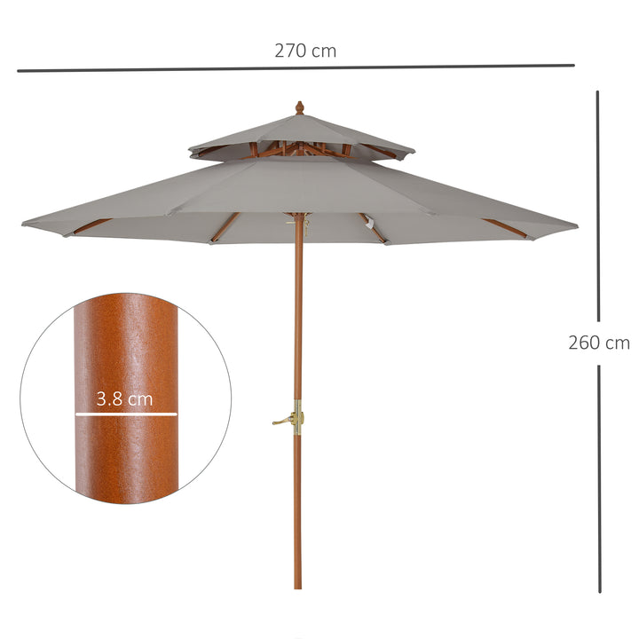 2.7m Elegant Wooden Frame Parasol Umbrella - Grey