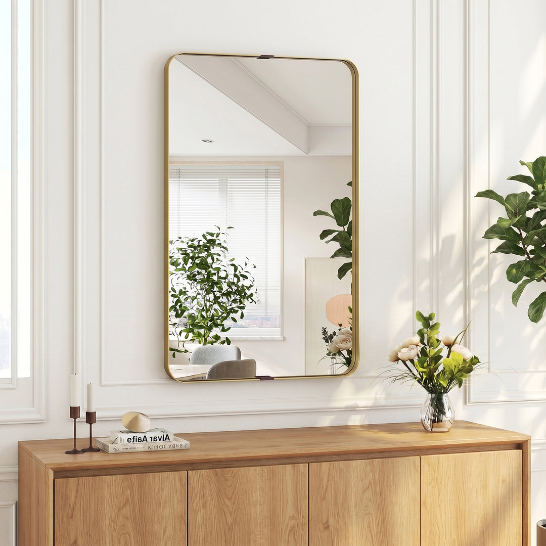 Rectangular Wall Mirror, 90 x 60 cm Wall Mounted Bathroom Mirror w/ Al