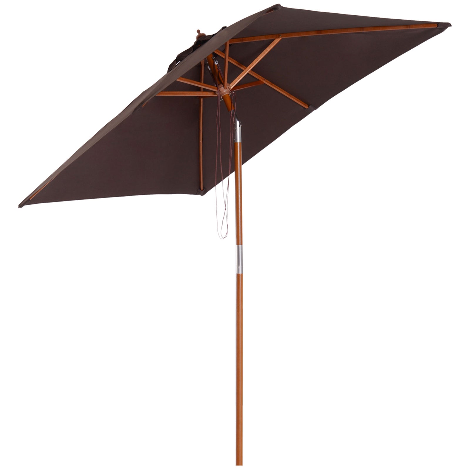 2m x 1.5m Garden Parasol Umbrella with Tilting Sunshade Canopy, Outdoor Market Table Umbrella with Wood and Bamboo Frame, Coffee