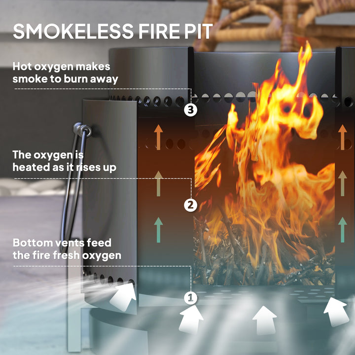 Smokeless Fire Pit with Ash Catcher, 37cm Portable Wood Burning Firepi
