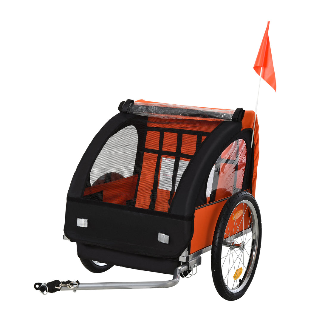 MCL 2 Seat Bike Trailer Bicycle wagon for Kids Child Steel Frame Safety Harness Seat Carrier Orange Black 130 x 76 x 88 cm