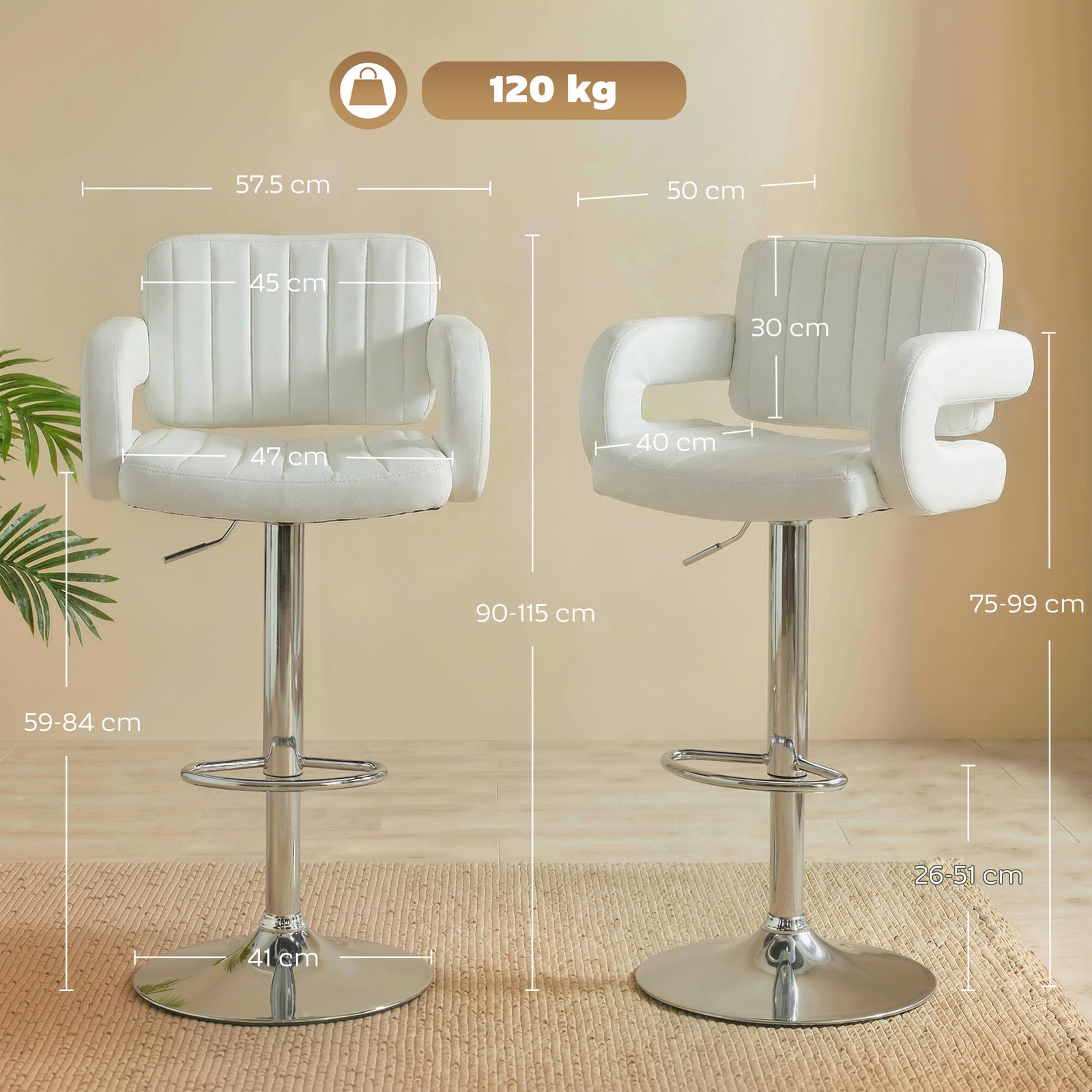 Bar Stools Adjustable Swivel Kitchen Chairs with Backrest Armrest Set 
