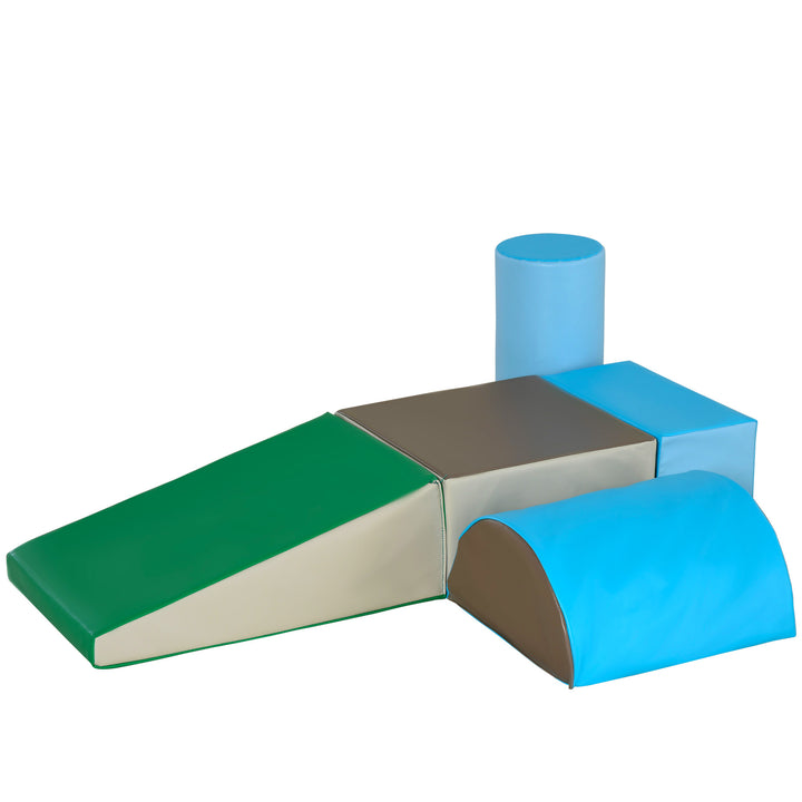 MCL 5 Piece Kids Soft Play Set, Climb and Crawl Activity Toys Set for Baby Toddler, Soft Foam Blocks Indoor Play Equipment Learning Toys Blue