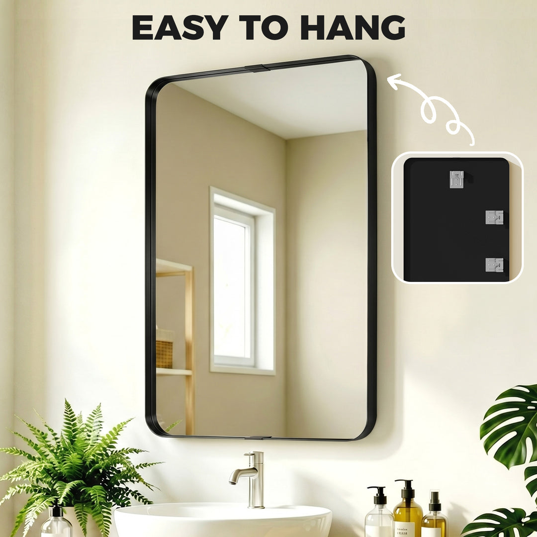 Rectangular Wall Mirror, 90 x 60 cm Wall Mounted Bathroom Mirror with 